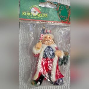 New!Kurt Adler Ceramic Santa Clause Ornament Patriotic USA Flag And Hat 3"